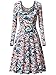MSBASIC Womens Vintage Floral Print Long Sleeve Round Neck Casual Flared Midi Dress
