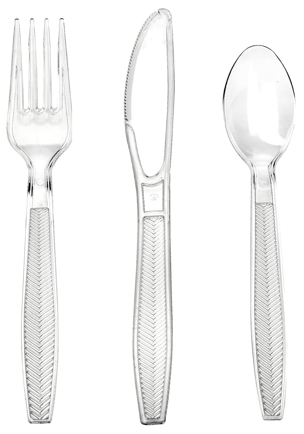 Signature Packaging Re-usable Plastic Cutlery, Heavy Duty Washable Utensils, Non Toxic Disposable for Food & Events - Cutlery Set, Pack of 100 Each Knives, Forks, Dessert Spoons