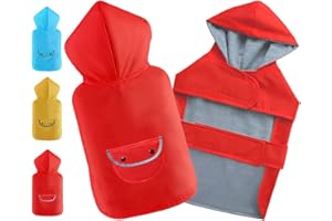 BECNBEAU Dog Raincoat Waterproof Pet Clothes Rain Jacket Poncho Rainwear Reflective Pocket Hooded Double Layer Lining Leash Hole Adjustable Small Dogs,Red,S,Back Length 8.3 Inch