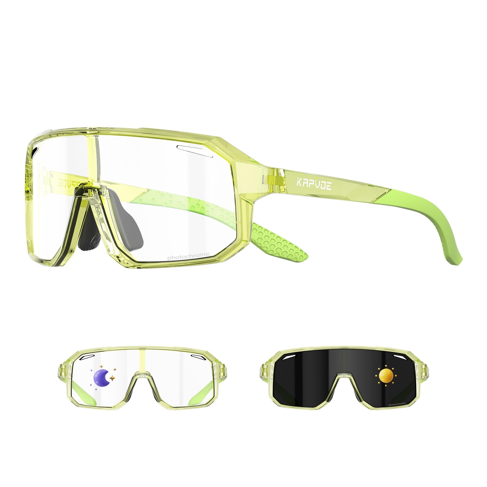 KAPVOE Kids Photochromic Sports Sunglasses UV400, Lightweight TR90 Baseball Cycling Glasses with Adjustable Nose Pads for Boys Girls 13