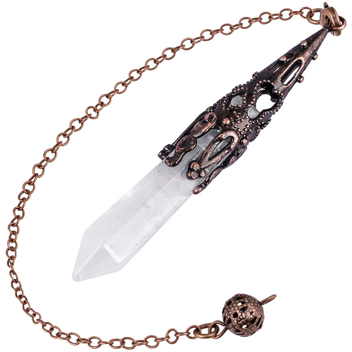 Nupuyai Vintage Rock Crystal Point Dowsing Pendulum for Healing Divination Scrying, Hexagonal Gemstone Pendant Pendulum with Chain