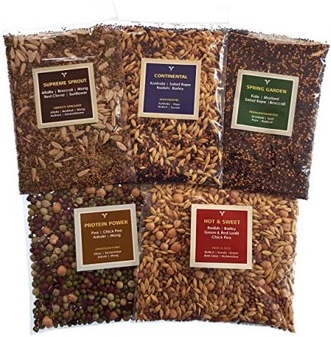 Organic Sprouting Seeds Mix – SEEDELICIOUS Delight (5 Assorted Sample Packs) 500g | Healthy Superfood in Convenient Packs | Over 15 Vegetable Seeds - Legumes - Grains Varieties | Easy to Sprout