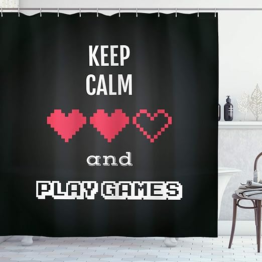 Amazon Com Lunarable Gamer Shower Curtain Motivational Keep Calm