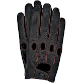 Riparo Genuine Leather Full-finger Driving Gloves (Large, Black/Red Thread)
