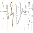 Ear Cuff Earrings Ear Crawler Earrings for Women Helix Hook Earrings Ear Wrap Earrings Snowflake Rhinestone Lightning Bolt Pierced Clip Earrings Trendy Jewelry for Women 2024