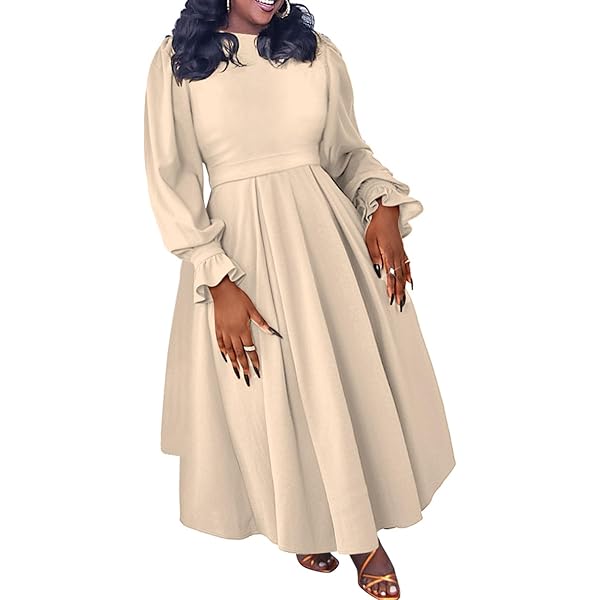 Women's Plus Size Elegant Wedding Party Cocktail Dress Casual Long Flared  Sleeve A Line Big Swing Flowy Maxi Dresses(Apricot,X-Large) at Amazon Women's  Clothing store