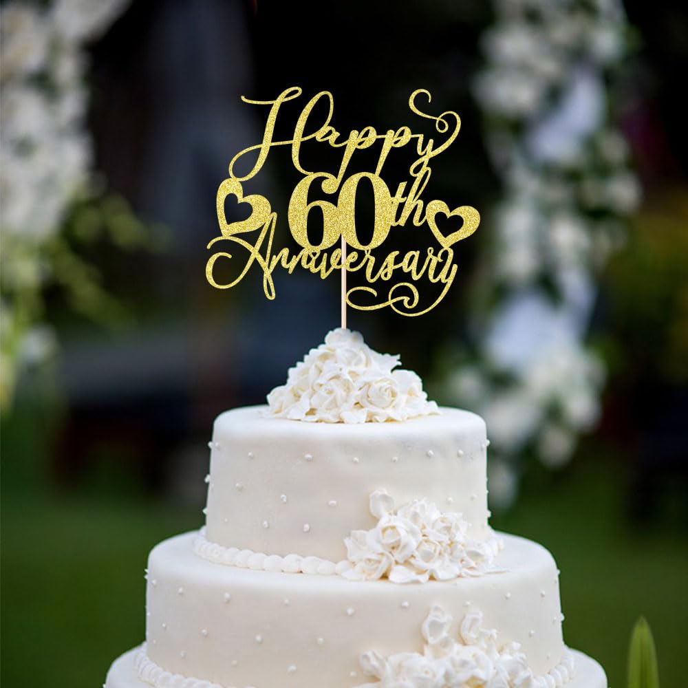 Photo 1 of Ruscalin Happy 60th Anniversary Cake Toppers -Wedding Anniversary Party Decorations, 60th Wedding Anniversary, Company Anniversary Party, Birthday Party Decorations