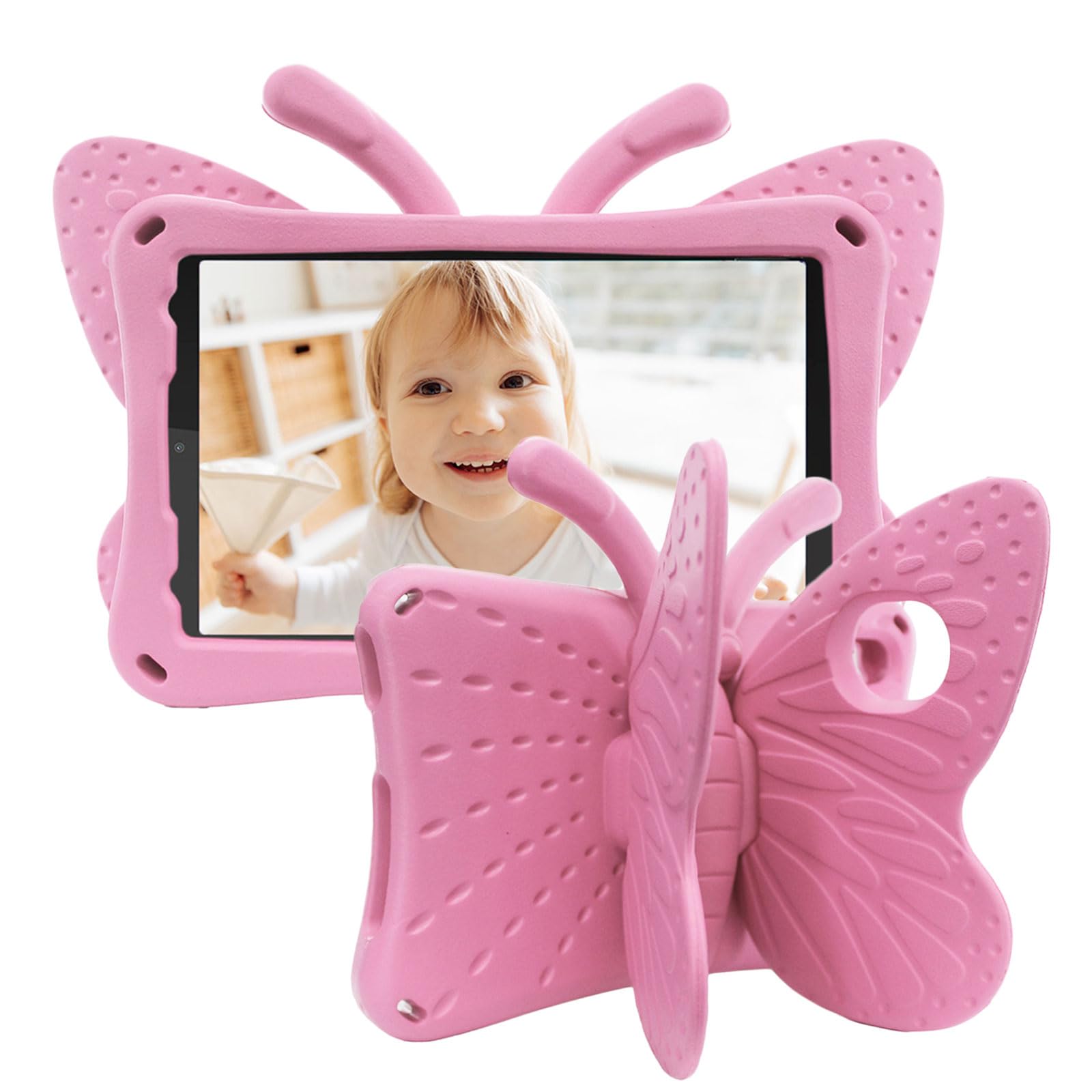 Tading for Lenovo M8 4th Gen Tablet Case Kids, Cute Butterfly EVA Foam Protective Stand Cover for Lenovo Tab M8 HD TB-8505F/ 2nd Gen TB-8705F(FHD)/ 3rd Gen TB-8506F/ 4th Gen TB-300XU - Pink