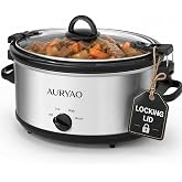 AURYAO 6 Quart Slow Cooker with Locking Lid, Removable Stoneware & 5 Liners | 6 QT Family Size, Locking Lid for Easy Carrying