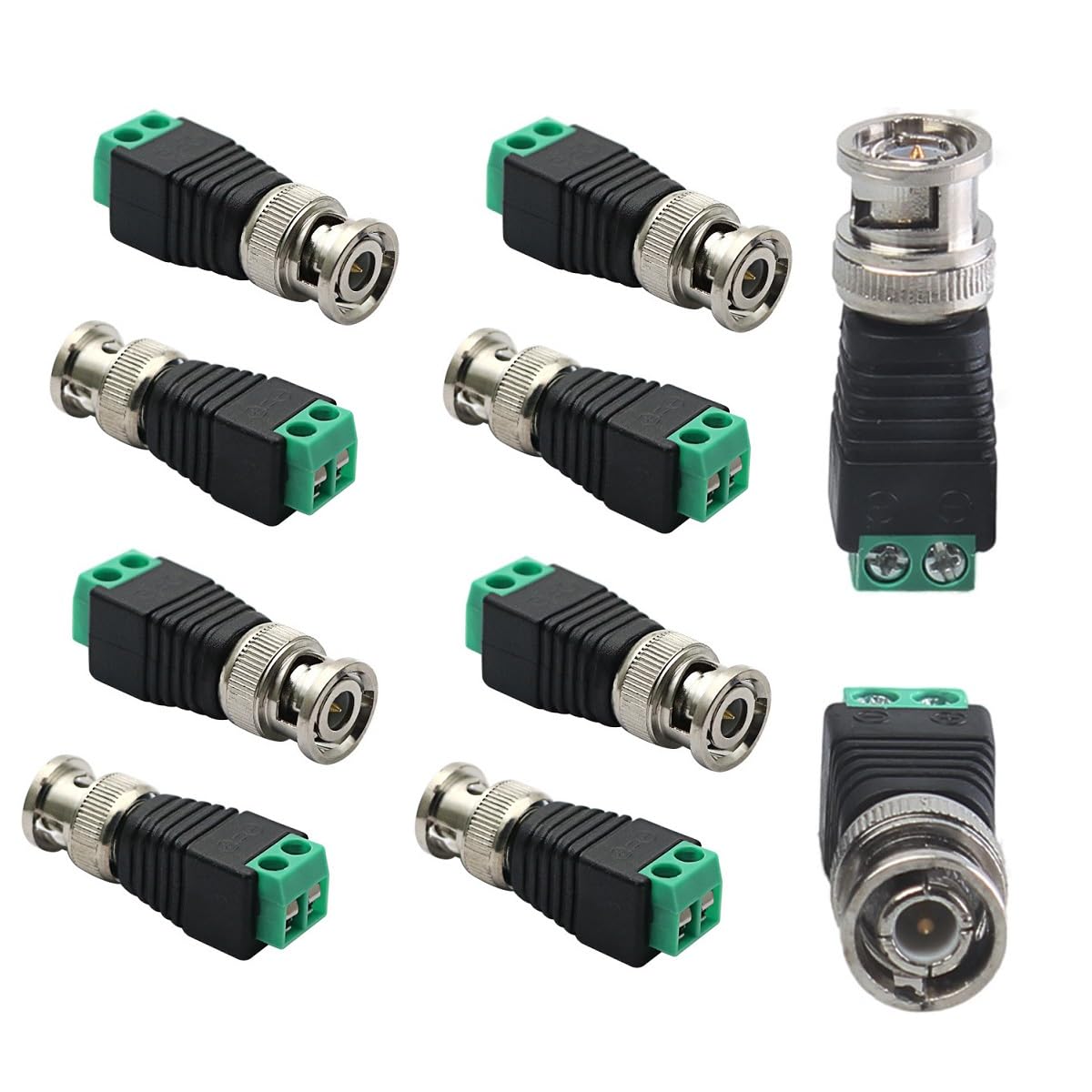 Mugetech BNC Screw Terminal Coaxial Connector, 10Pcs Coax Coaxial Cat5 Cat6 to BNC Male Video Balun Transceiver Connector for CCTV Surveillance Camera, DVR, TV, Video