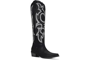 RURUNA Womens Cowboy Boots Knee High Boots Pointy Toe Women's Western Boots Side Zipper Chunky Heel Cowgirl Boots