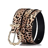 Punk PU Leather Leopard Print Belt with Metal Buckle Waistband for Women Girls Dress Jeans Pants Blouse Tshirt