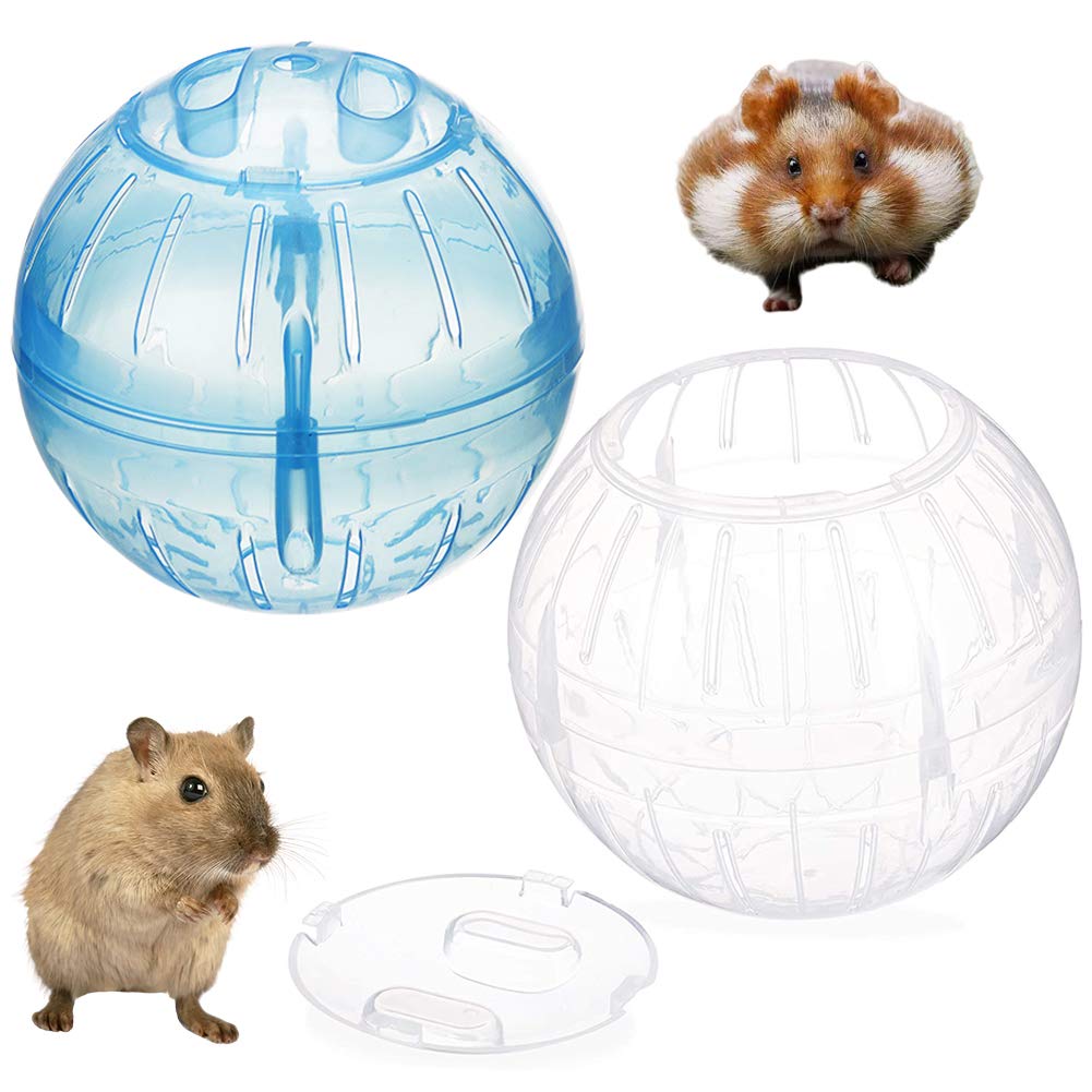 FANDE 12cm Hamster Running Ball, 2PCS Hamster Fitness Ball, Plastic Transparent Toy Ball, Pet Running Fitness Wheel Suitable for Mini Pets, Alleviating Boredom (Blue + White)
