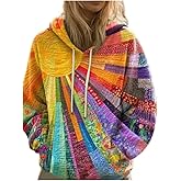 LEOUTJE Women’s Oversized Patchwork Printed Hoodie Casual Drawstring Pullover With Pocket For Women