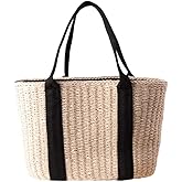 Womens Straw Tote Bag Handbag Large Woven Capacity Top Handle Bag Summer Stylish Straw Basket Bag