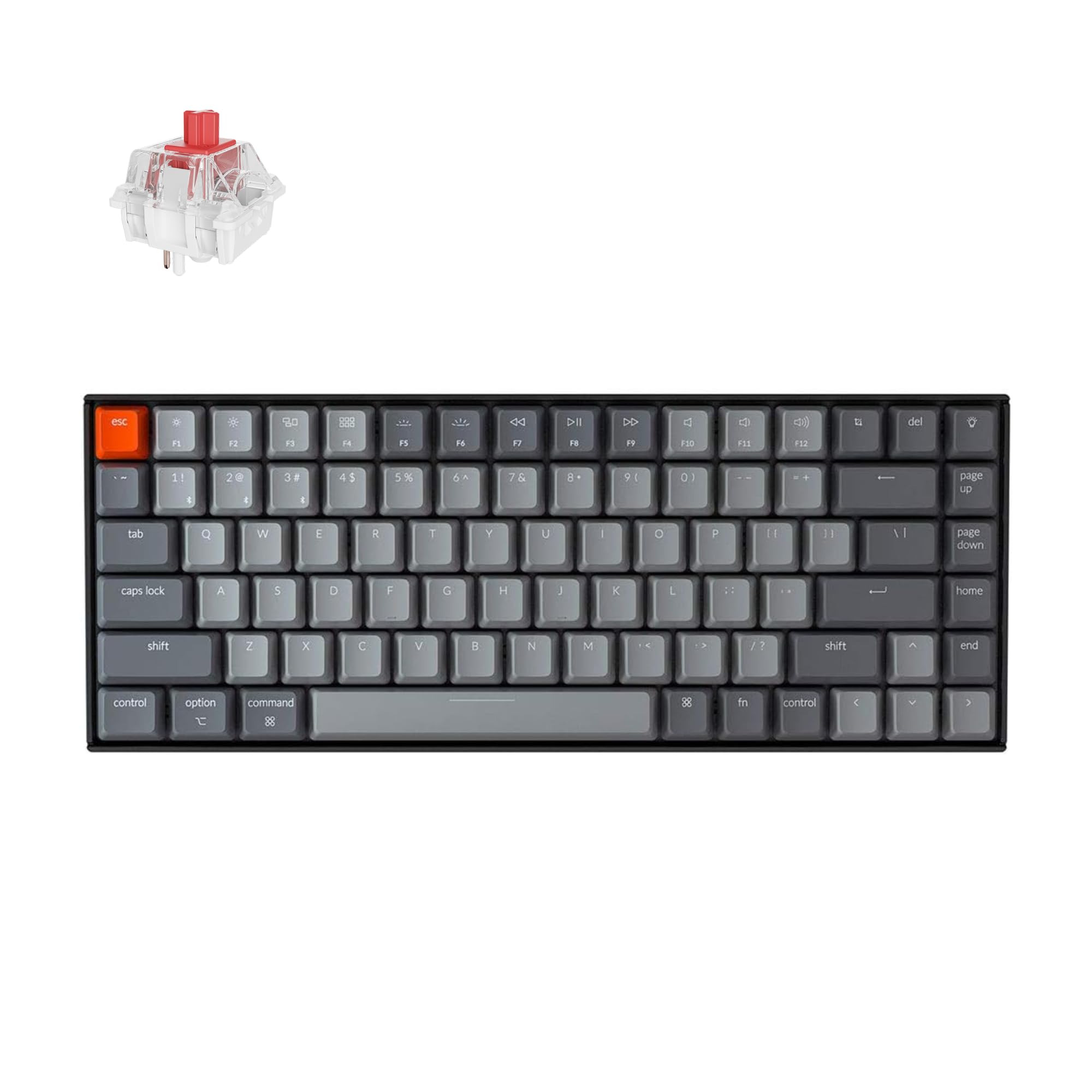 Keychron K2 Teclado mecánico Bluetooth con diseño del 75%, interruptor súper rojo/retroiluminación LED blanca/anti fantasma/N-Key Rollover/teclado de computadora con cable USB C de 84 teclas para Mac Windows-Versión 2