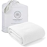 Threadmill Luxury Cotton Blankets for King Size Bed | All-Season Cozy 100% Cotton King Size Blanket | Aster Jacquard Soft & Lightweight Coverlet fits California King, 104x92 | White