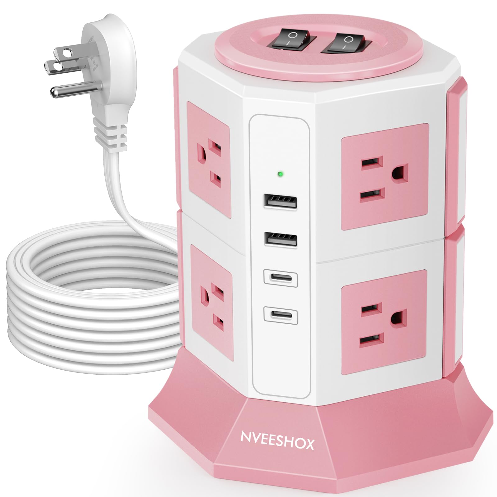 Surge Protector Power Strip Tower with 8 AC Outlets 4 USB Ports(2 Type C)