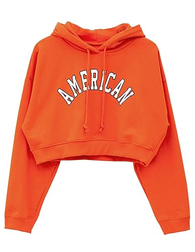 Bauchfreier Pulli Mädchen, Damen Hoodie Pullover Mode Brief Drucken Langarm Kapuzen Sweatshirt Kapuzenpullover Sport Kurz Cro