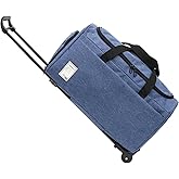 Rolling Duffle Bag with Wheels, 45L 22” Folding Travel Duffel Bag Soft-Sided with 2 Wheels, Waterproof Carry-On Large Travel Bag Men/Women Multiple Pockets for Trip Business Fitness Blue