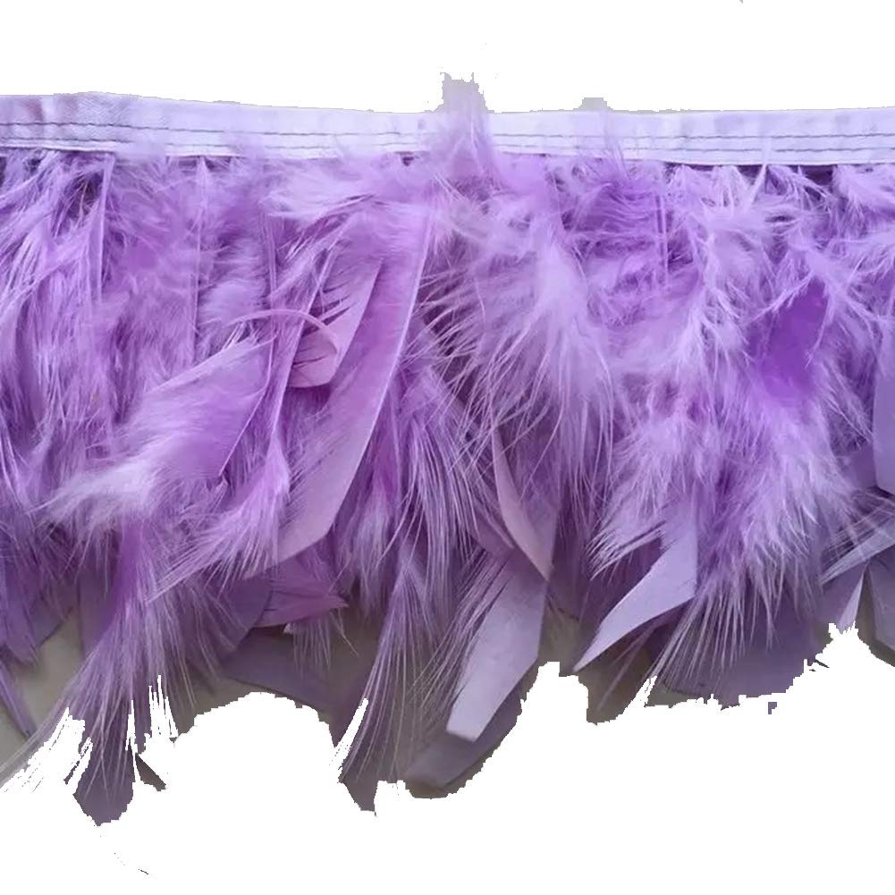 KOLIGHT Pack of 2m Natural Dyed Turkey Flakes Feathers 10-15cm Fringe Trim DIY Dress Crafts Costumes Decoration (Lavender)