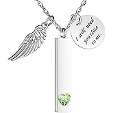 XIUDA Cremation Jewelry for Ashes with Angel Wing Charm Vertical Bar Urn Necklace Stainless Steel Memorial Keepsake Pendant for Women