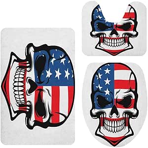 Juego de 3 alfombrillas de baño con diseño de calavera, terror viejo de