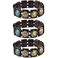 yantu Elastic Strechable Wooden Small Panel Bracelet with Images of Religious Saints, Jesus and Rosary