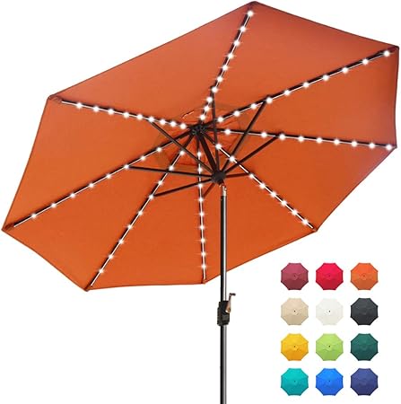 Amazon Com Eliteshade Sunbrella Solar Umbrellas 9ft Market Umbrella With 80 Led Lights Patio Umbrellas Outdoor Table Umbrella With Ventilation And 5 Years Non Fading Top Rust Garden Outdoor