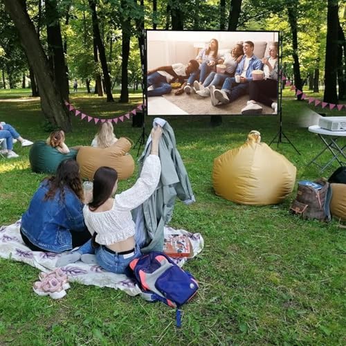 Hcosmy Projector Screen with Stand,100/120/150 inch Outdoor Projector Screen Portable Indoor Projection Screen 16:9 4K Rear Front Movie Screen with Carry Bag for Home Backyard Theater (150 inch)