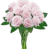 hailanbao Pink Artificial Roses with Long Stems, 12Pcs Realistic Roses Artificial Flowers, Faux Roses | Bulk Fake Flowers for Home Decor, Wedding Party Table Centerpieces, DIY Bouquet