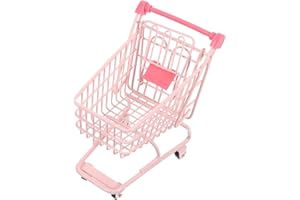 MOLUCKFU Pink Mini Shopping Cart Sundry Storage Small Dollhouse Photo Prop Basket Random Color