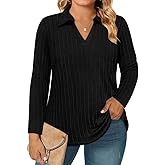 RITERA Plus Size Polo Shirts for Women Knit V Neck Tops Fall Winter Long Sleeve Collared Shirts XL-5XL