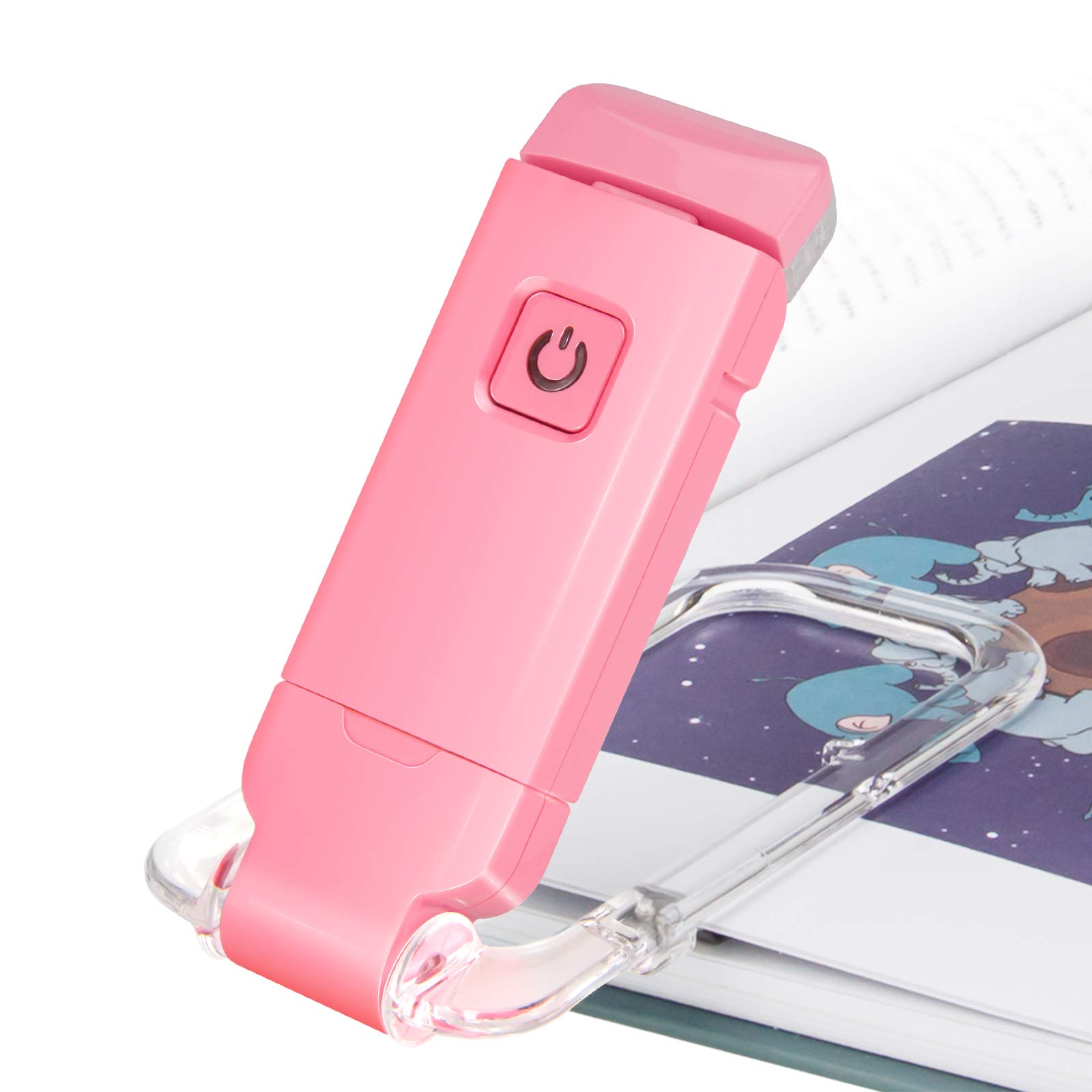 HONWELL LED Book Lights, Rechargeable Reading Light Clip on Books for Reading in Bed, Soft Eye Care Book Light, 2 Brightness Settings for Eye Protection, Dimmable Reading Lamp for Kids,Pink