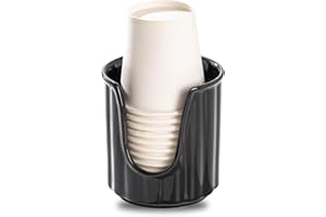 TANEW Ceramic Bathroom Cup Dispenser with Stylish Vertical Stripes - Dixie Cup Dispenser & Mouthwash Cup Holder Holds 3oz Paper Cups for Rinsing Cups on Bathroom Vanity Countertops Glossy Black