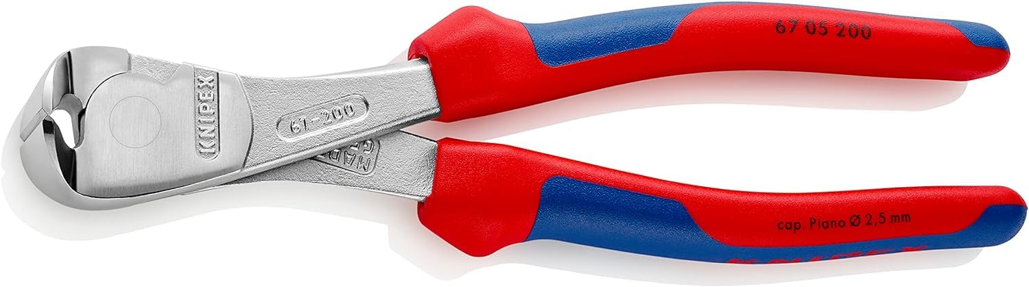 KNIPEX 67 05 200 High Leverage End Cutting Nipper Chrome Plated with Multi-Component Grips 200 mm