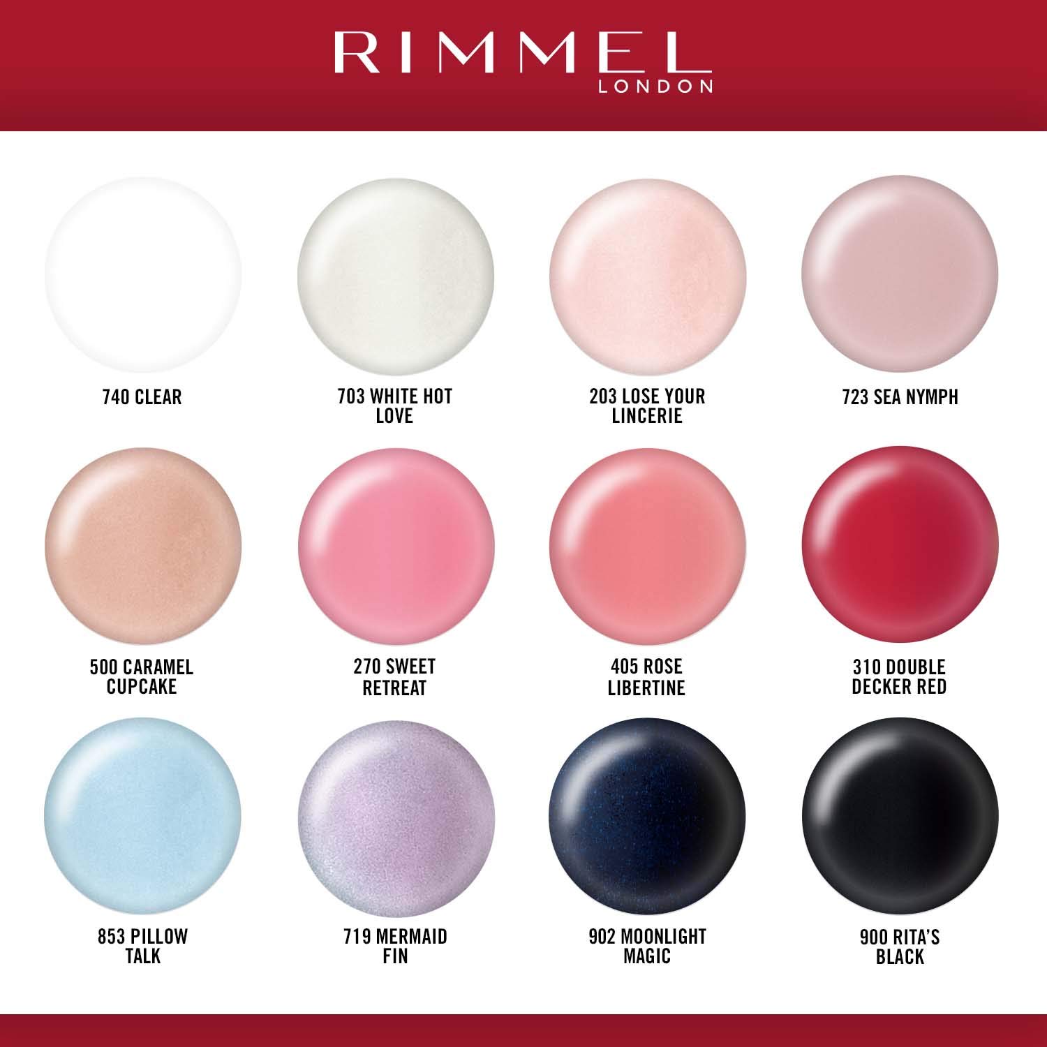 RIMMEL LONDON - 60 Seconds Super Shine Nail Polish Set - Super Glossy, Ultra Shiny Finish - Precise One Stroke Application - Up To 10 Days Wear - High Impact Colour - 12 Assorted Shades