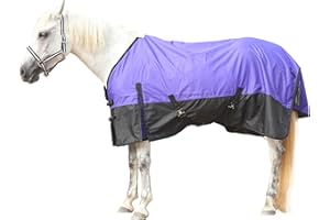 Gallopoff 600 Denier Rip-Stop Horse Rain Sheet Lightweight Waterproof and Breathable Turnout Horse Blanket (No Fill) Violet/Black 72