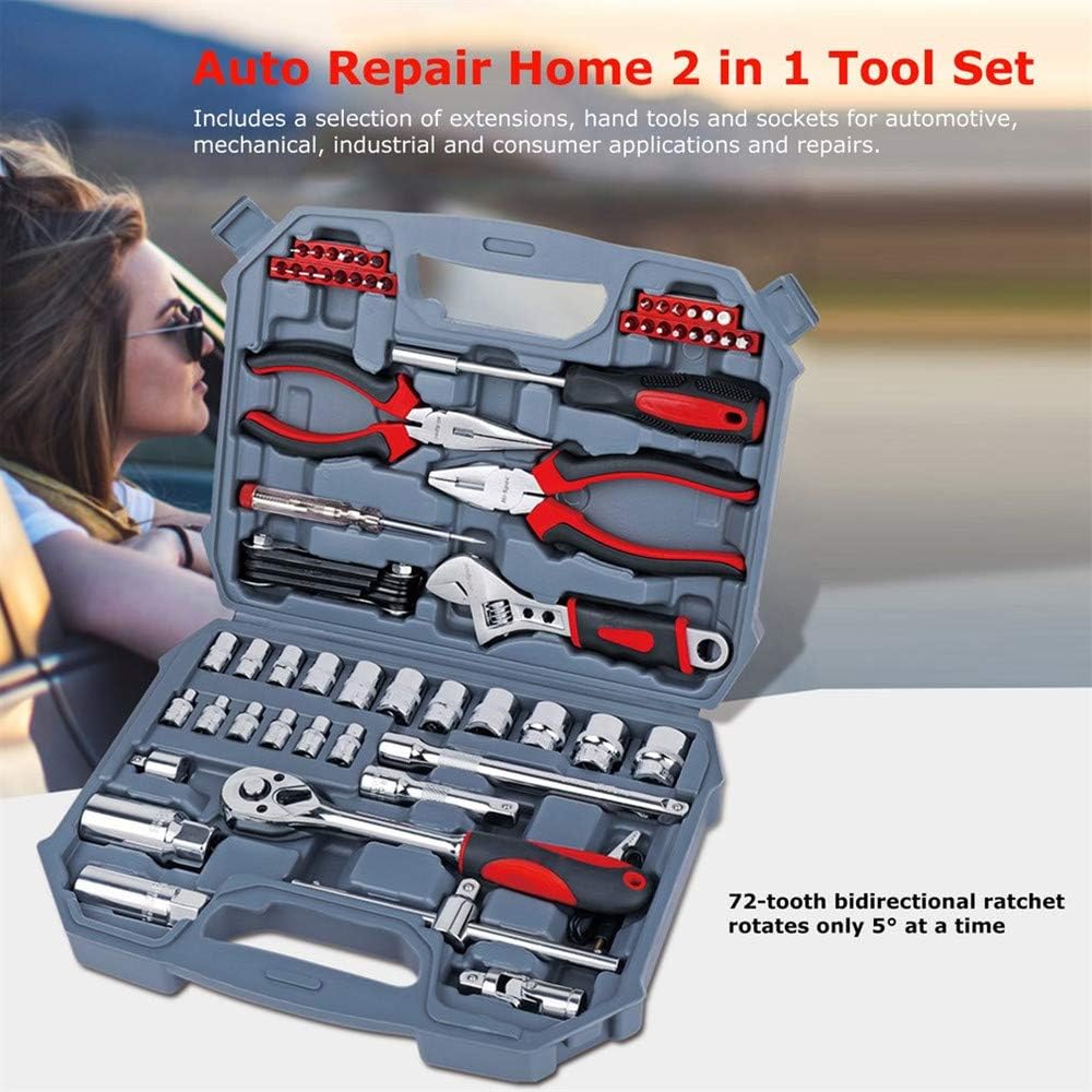 JIASHU Car Repair Kit, 2 in 1 Multifunction Car Household Repair Tool Kit- Suit Socket Wrench Set Repair Kit Auto Vehicle Repair Tool with Plastic ToolBox