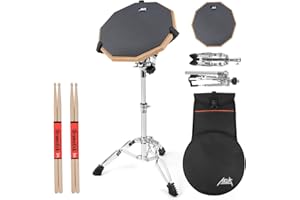 AKLOT Practice Pad Set 12" Silica gel Pads Drum for Adult Kids with Snare Drum Stand,Double Sided,Drumsticks,Bag
