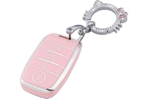 Pangpai Pink Key Fob Cover for Kia, Soft TPU Key Case Protection with Bling Keychain Fit for Kia Forte Koup Niro Optima Rio Sorento Soul Sportage Smart 2 3 4 Buttons Key