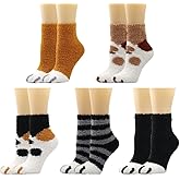 Valentines day gifts for women, Fluffy Cozy Cat Paw socks, stocking stuffers, fuzzy sleeping socks for women, Cozy Winter Thermal Socks, Cute Animal Print Design, Gifts for her, 5 Pairs