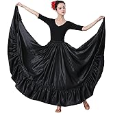 SANCAN Ruffle Long Full Folklorico Practice Mexican Bomba y Plena Dance Performance Maxi Skirt for Women Dress Up Costume