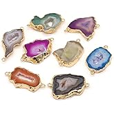 LHJ 4 Pcs Natural Stone Connectors Assorted Irregular Druzy Geode Agate Stone Pendants for Jewelry Making Necklace Decoration