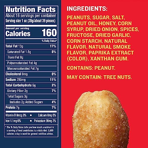 PLANTERS DRY ROASTED BOLD AND SAVORY PEANUTS, PLANT-BASED PROTEIN, PARTY SNACKS, PEANUT SNACK, 16 OZ JAR (PACK OF 1)