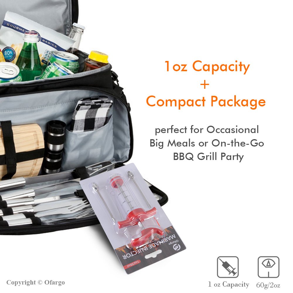 Ofargo Plastic Marinade Injector Syringe with Screw-on Meat Needle for BBQ Grill, 1-oz, Red, Recipe E-Book