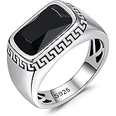 Yaresul Black Stone Ring for Men 925 Sterling Silver Ring for Men Black Onyx Rings Greek Key Design Fashione Ring Jewelry Gift for Father Size 9