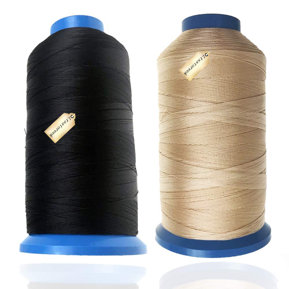 Lsgoodcare Bonded Nylon Sewing Thread 1500 Yard Size T70#69 for The Upholstery, Drapery, Beading, Luggage, Purses, Leather, Shoes - Sewing Threads for Sewing Machine Black and Cream-Colored, Set of 2