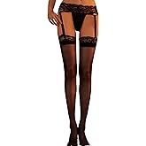 Jmeralara Women's Sheer Thigh High Stockings with Garter Belt Lace Top Stay Up Back Seam, Thigh High Stockings for Women
