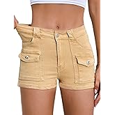 Aotasely Women's Stretchy Jean Shorts Mid Waisted Twill Shorts Stretch Junior Booty Denim Shorts with Pockets Club Night
